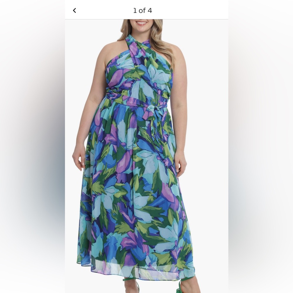 Blue and Green Halter Maxi Sundress for Weddings